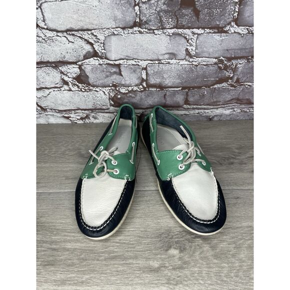 LL Bean Blue Green White Leather Preppy Loafers Boat Shoes Women Sz 9M US/39.5EU - Picture 15 of 16